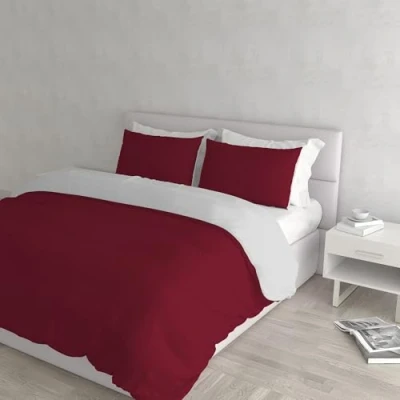Afbeelding van Italian Bed Linen Natuurlijke Kleur Dekbedovertrek Set met Doubleface Effen Tas Sheet en Kussensloop, 100% Katoen, Bordeaux/Lichtgrijs, dubbele