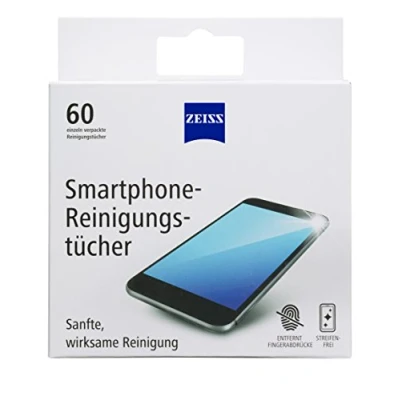 Afbeelding van ZEISS Smartphone reinigingsdoekjes alcoholvrij 60 stuks voor veilige en effectieve reiniging van optische oppervlakken elke doek afzonderlijk verpakt ideaal onderweg of op reis