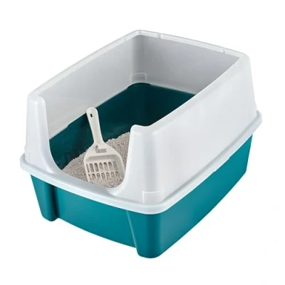 Afbeelding van Iris Ohyama, Dienblad, Kunststof toilet met draagbeugel en schep, L48,5 x D38 H30 cm, opstaande randen, voor katten, CLH 12, eendblauw