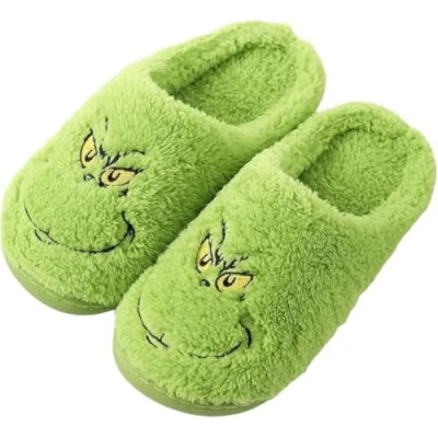 Afbeelding van ENIXWH Grinch Pantoffels voor dames en heren, grappige pluche winterwarme pluizige pantoffels, A, 41/42 EU