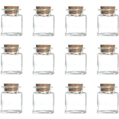 Afbeelding van 12x Stuks voorraadpotjes/bewaarpotjes 50 ml glas met kurken stop Voorraadpot