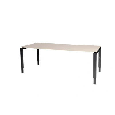Afbeelding van Domino bureau, hoogte instelbaar (62 85cm) met 200x90cm &#039;zwevend&#039; robson eiken 25mm blad en zwart (RAL9005) N poot frame