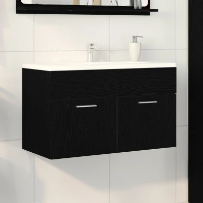 Afbeelding van vidaXL Wastafel Kast Zwart Eiken Bewerkt Hout 90 x 38.5 46 cm