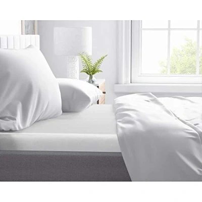 Afbeelding van Hoeslaken Topper 100% Katoen Satijn, Zacht als Zijde, Kreukvrij met Perfecte Pasvorm, Voor Standaard Toppers 10 tot 12 cm, Wit, Tweepersoons, 180 x 200 cm