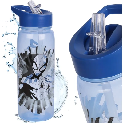 Afbeelding van MARVEL Spider Man WATER FLES MET mondstuk en handvat, transparante RIETJE 600 ml