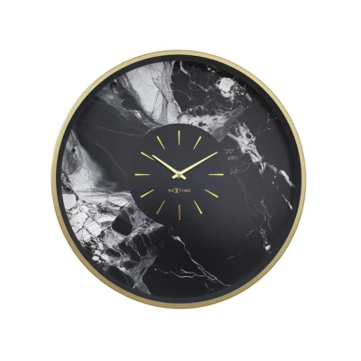 Afbeelding van Grote Wandklok 48cm Stil Goud/Zwart Aluminium NeXtime &#039;Marble Duo&#039;