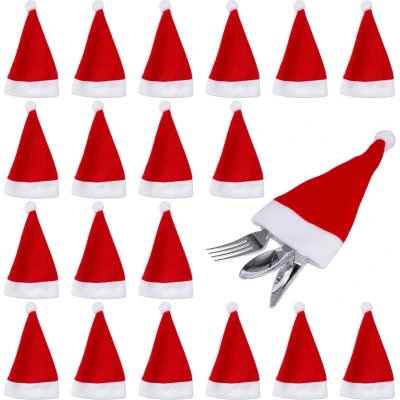 Afbeelding van THE TWIDDLERS 20 Mini Kerstmutsen Bestekhouder, 18cm Kleine Kerstmutsjes Kersttafeldecoratie voor Diners en Feesten Stevig Herbruikbaar