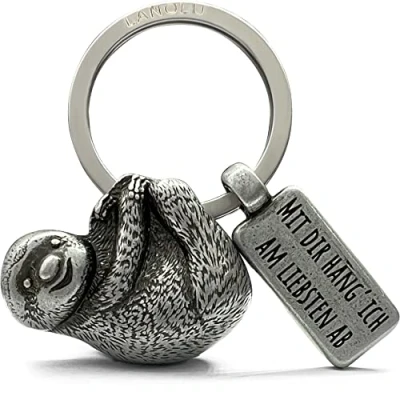 Afbeelding van LANOLU Sleutelhanger met luiaard, metaal, gravure, geluksbrenger, Kawaii dierensleutelhanger, beste vriendin 3D figuur, luiaardhanger, cadeau ideeën, Vintage zilver., Small,