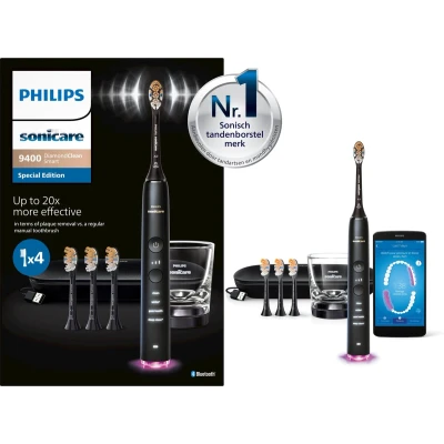 Afbeelding van Philips Sonicare Diamondclean Smart 9400 Elektrische tandenborstel + 4 opzetborstels Zwart HX9918/89