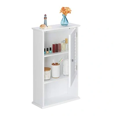 Afbeelding van Relaxdays badkamerkast, 3 vakken, vrijstaand, hangend, dicht, ondiep, smal, laag, keukenkast, HBD 70 x 42 16,5 cm, wit