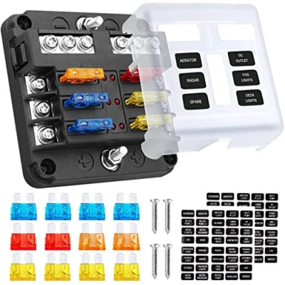 Afbeelding van MOJINL zekeringhouder, 6 weg 12 V, platte auto, zekeringkast, waterdichte zekeringdoos met led display, beschermkap, zekeringen voor vrachtwagen,