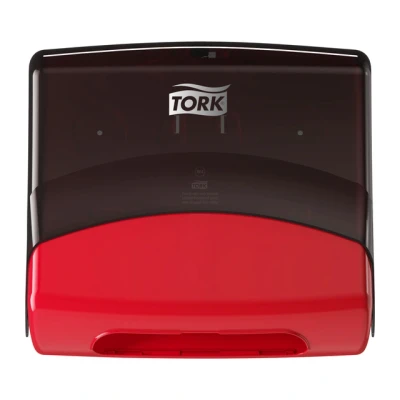 Afbeelding van Tork Dispenser voor gevouwen werkdoeken zwart rood W4 654008