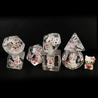 Afbeelding van Bescon DICE Extra grote DND HelloKitty dobbelstenen set, 7 stuks set met doorschijnende polyedrische D&amp;D voor katten, van Dungeons and Dragons