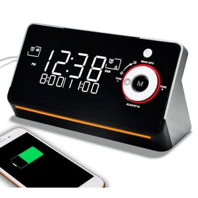 Afbeelding van Wekker naast het bed met DAB en FM radio, dubbele alarmsignalen, snooze, dimbaar LCD scherm, nachtlampje, Bluetooth, Type C USB oplaadpoorten iTOMA 729