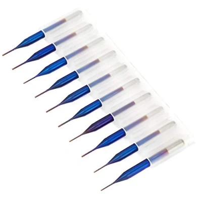 Afbeelding van 10 stuks wolfraamfrees, blauw gecoat, spiraalfrees, freesmachine, snijmachine, CNC frees, set gereedschap (0,6 mm)