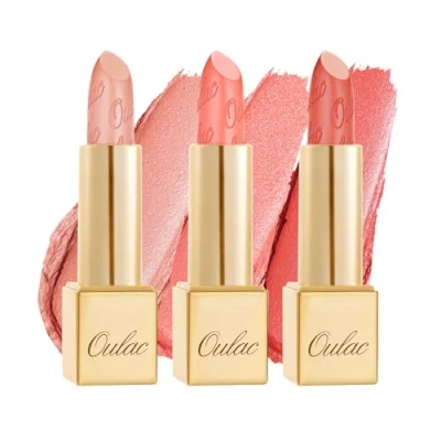 Afbeelding van Oulac Koraal metallic glanzende lippenstiftset, matte afwerking, sterk gepigmenteerd en hydraterende formule, glad korrelvrij, veganistisch, 3 stuks