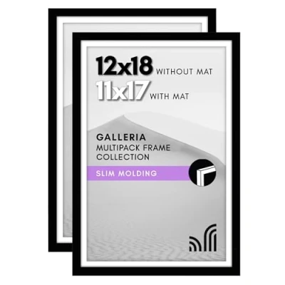 Afbeelding van Americanflat 12x18 fotolijst in zwart, 2 stuks te gebruiken als 11x17 met mat Inclusief zaagtand hangende hardware voor horizontale of verticale weergave