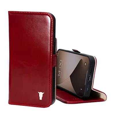 Afbeelding van TORRO Leren Telefoon Hoes Compatibel met iPhone 13 Echt Kwaliteitsvol Lederen Cover Kaartenvakken en Horizontale Standfunctie (Rood)