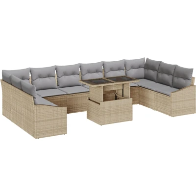 Afbeelding van vidaXL Tuinsofa Set van 11 Beige en Grijs Poly Rattan, Polyester
