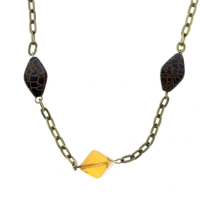 Afbeelding van Behave Lange dubbele antiek goudkleurige ketting met bruine kralen
