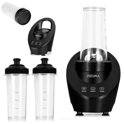 Afbeelding van Zeegma Vitamine Ferro Magnetische Blender met Fles Waterdicht &amp; Krachtig Pulsefunctie 2x 600ml Flessen RVS Messen Stille Duurzame Werking Eenvoudig Schoonmaken Compact Draagbaar