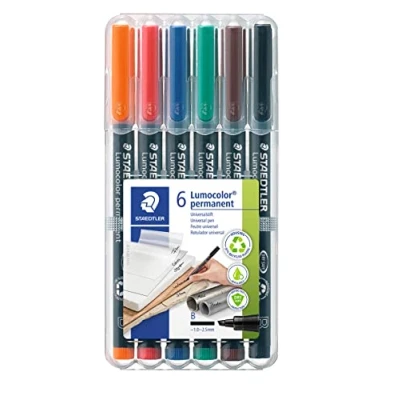 Afbeelding van Staedtler 314WP6 Lumocolor foliestiften in opsteldoos, waterbestendig, 6 pennen, schrijfdikte B