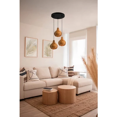 Afbeelding van Reality LED Hanglamp Hangverlichting E14 Fitting 3 lichts Rond Bruin Hout