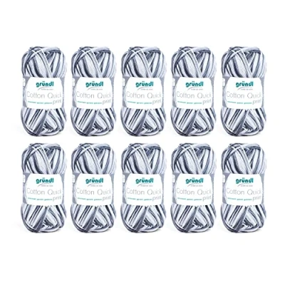 Afbeelding van Gründl Cotton Quick Print Breigaren/haakgaren (kleurrijk garen van 100% katoen, Oeko Tex gecertificeerd, naalddikte: 3 4) 10 x 50 g, zwart grijs multicolor