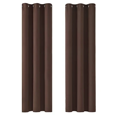 Afbeelding van Deconovo Verduisterende Gordijnen Set van 2 met Oogjes voor Woonkamer, Thermische Gordijnen, Kant en Klaar, 107x160 cm (B x H), Chocolade, Stuks