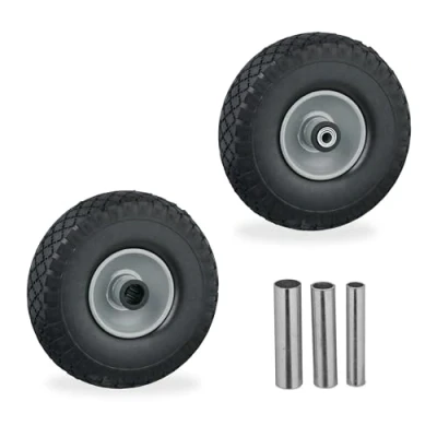 Afbeelding van Relaxdays steekwagenwiel set van 2 massief rubber 3.00 4 skelterwiel stalen velg Zwart grijs