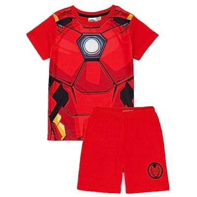 Afbeelding van Marvel Iron Man pyjamaset voor jongens T shirt en korte broek kinderen PJ&#039;s Krachtig rood pakontwerp Officiële merchandise Perfect cadeau kleine superhelden