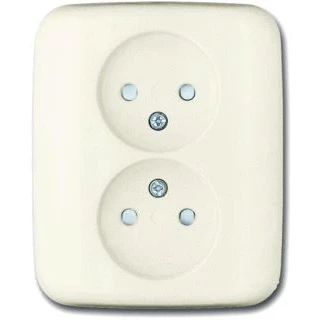 Afbeelding van Busch Jaeger 202 UJRB 212 wandcontactdoos dubbel kinderveilig zonder randaarde inbouw SI creme
