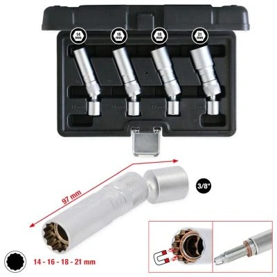 Afbeelding van KS Tools 517.1145 3/8 bougieset, 4 delig, magnetisch met scharnier