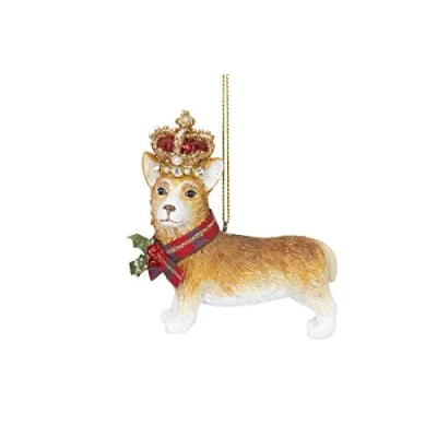 Afbeelding van Gisela Graham Hars Corgi met kroon opknoping kerstboom decoratie ornament snuisterij