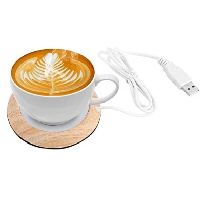 Afbeelding van Haofy USB koffiebekerverwarmer, houtnerf bekerverwarmer (lichte walnoot)
