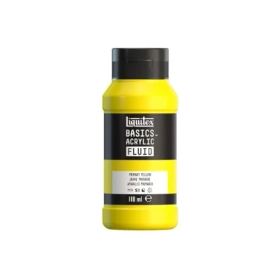 Afbeelding van Liquitex 8870381 Basics Fluid acrylverf met vloeiende consistentie, sneldrogend, lichtecht, waterbestendig, op waterbasis, fles van 118 ml, primair geel