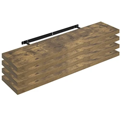 Afbeelding van WOLTU RG9315hov 4 Wandplank, boekenplank, planken, decoratieve wandplanken van MDF hout, set hangplanken, vintagebruin, 120 x 22,9 3,8 cm