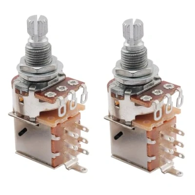 Afbeelding van Musiclily Metric Split Shaft Pots A500K Logaritmische Potmeter Push pull voor Elektrische Gitaar of Bas (2 Stuks)