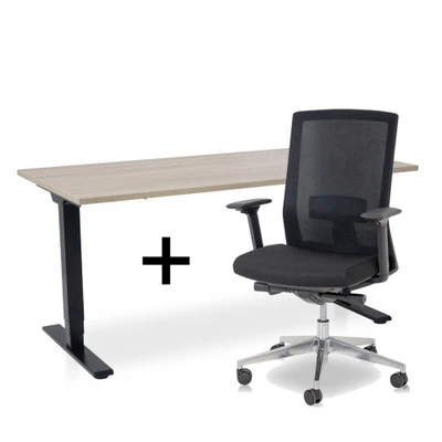 Afbeelding van MRC COMFORT Set Zit sta bureau + stoel 160x80 midden eiken