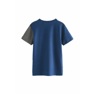 Afbeelding van Next Regular Fitvertical Stripe Short Sleeve Tshirt print voor kinderen, Maat: 110, Navy blue charcoal