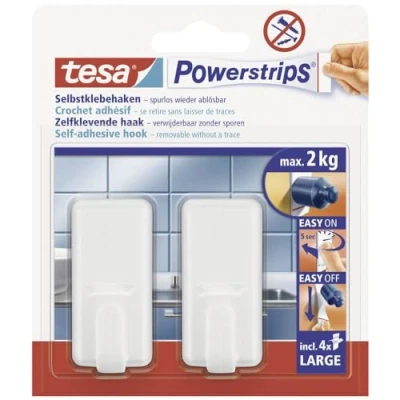 Afbeelding van Tesa Powerstrips Hook Large CLASSIC Zelfklevende wandhaak voor glas, tegels, hout, plastic en andere oppervlakken Wit 2cm x 5cm