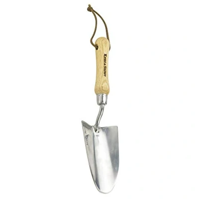 Afbeelding van Kent &amp; Stowe Handschep Bloementroffel van roestvrij staal voor planten en verpotten, plantenschep met handvat essenhout, lengte: 33,5 cm