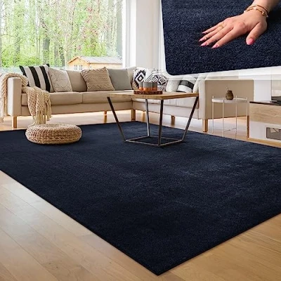 Afbeelding van Tapijt voor woonkamer Eenkleurig Wasbaar Zacht kortstondig pooltje, Maat:100x200 cm, Kleur:Marineblauw
