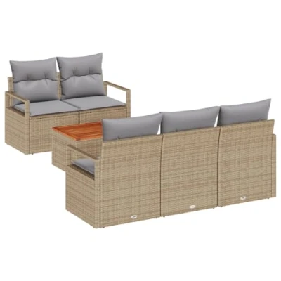 Afbeelding van vidaXL 6 delige Tuin Sofa Set met Kussens Beige Poly Rattan Acacia