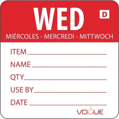 Afbeelding van Oplosbare voedseletiketten daglabels woensdag/rood Vogue, 250 stuks