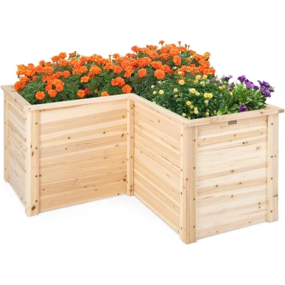 Afbeelding van COSTWAY Verhoogd bloembed, tuinbed, hout, plantenbak voor balkon, tuin, terras, L vormig, kruidenbed, plantenbak, opzetframe, 120 x 63 cm, naturel