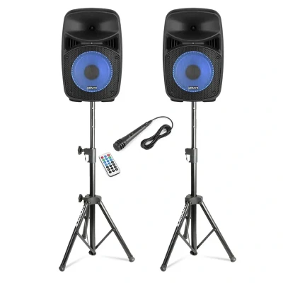 Afbeelding van Vonyx VPS082A disco speakerset Speakers met statieven en microfoon