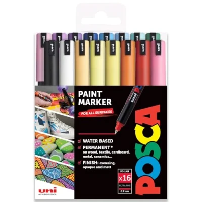 Afbeelding van Uni POSCA PC 1MR Art Paint Markers Set van 16 In Plastic Portemonnee Starter