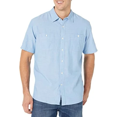 Afbeelding van Amazon Essentials Heren Chambray shirt met korte mouwen, Lichtblauw, 3XL 4XL