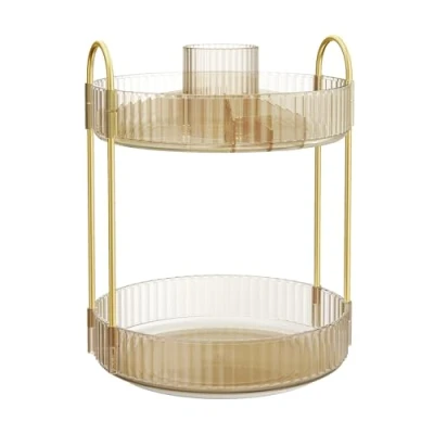 Afbeelding van Make up Organizer Roterende Cosmetische Rond 2 Niveaus Opslag Verstelbare Kaptafel Cadeau Idee Champagne Goud
